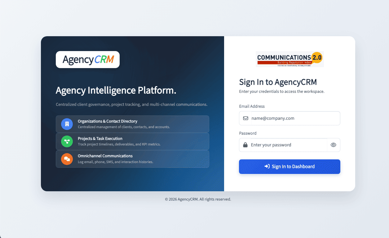 AgencyCRM client dashboard