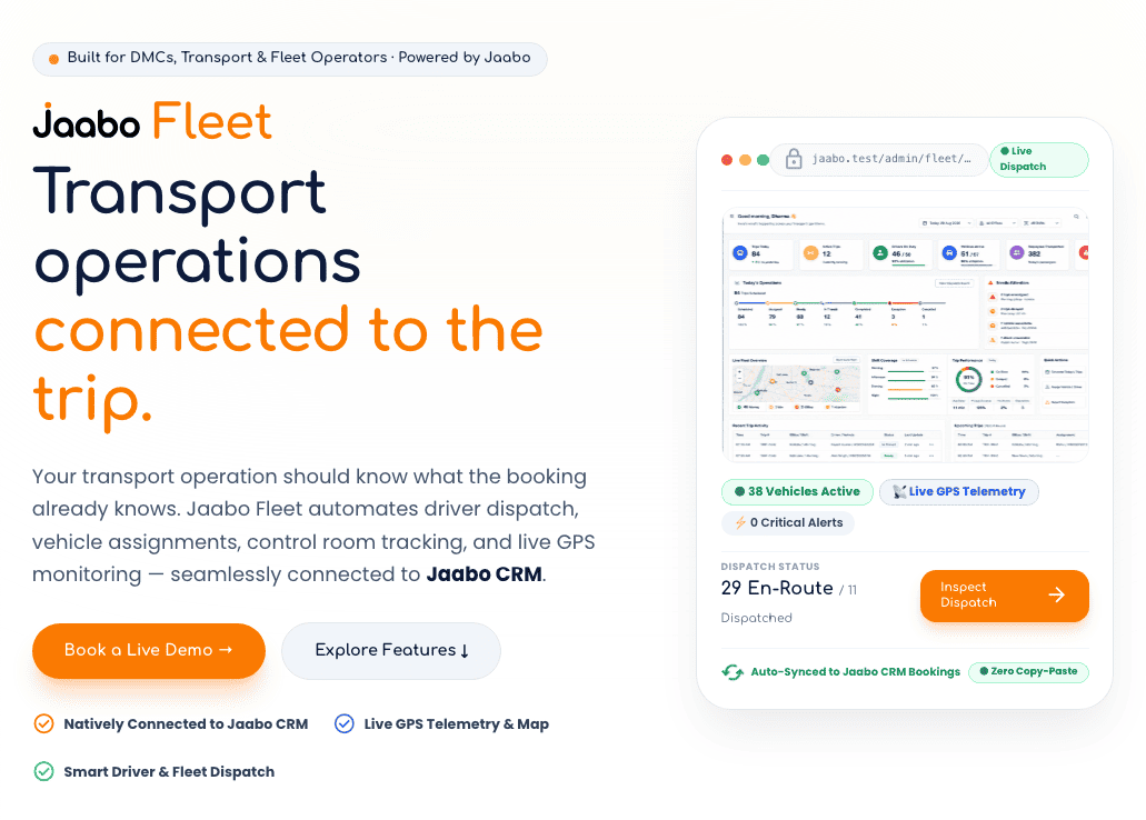 Jaabo FLEET dispatch dashboard